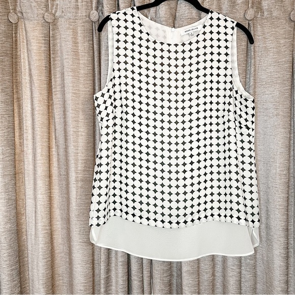 Rose & Olive White & Black Dot Print Layered Sleeveless Blouse Size Medium - Picture 1 of 12